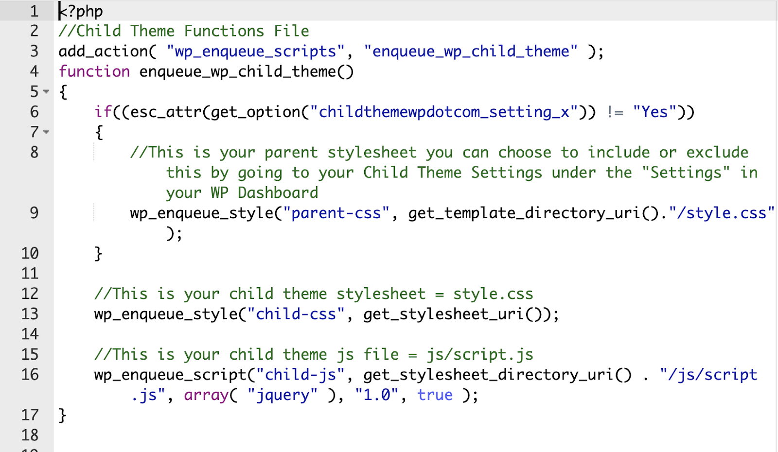 ตัวอย่างของไฟล์ functions.php ใน cpanel
