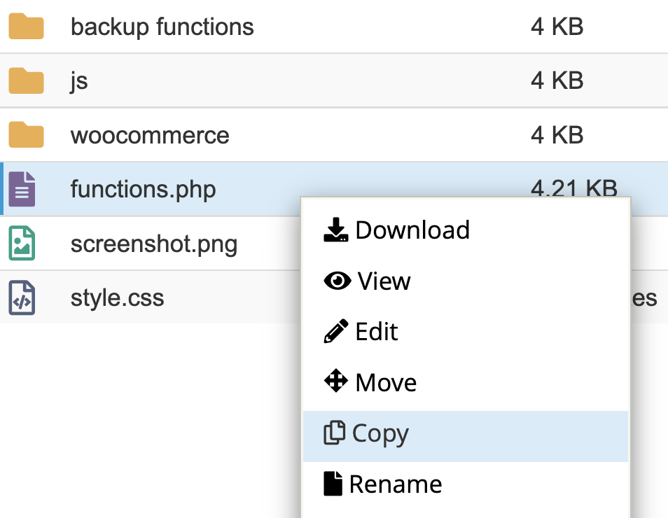 คัดลอกไฟล์ functions.php ใน cpanel