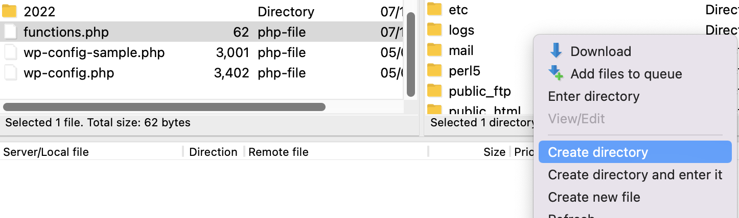 การสร้างไดเร็กทอรีใน Filezilla