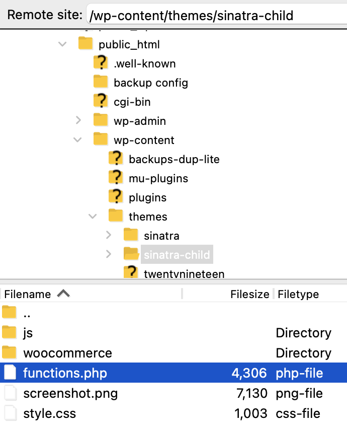 ค้นหาไฟล์ functions.php ของธีมลูก