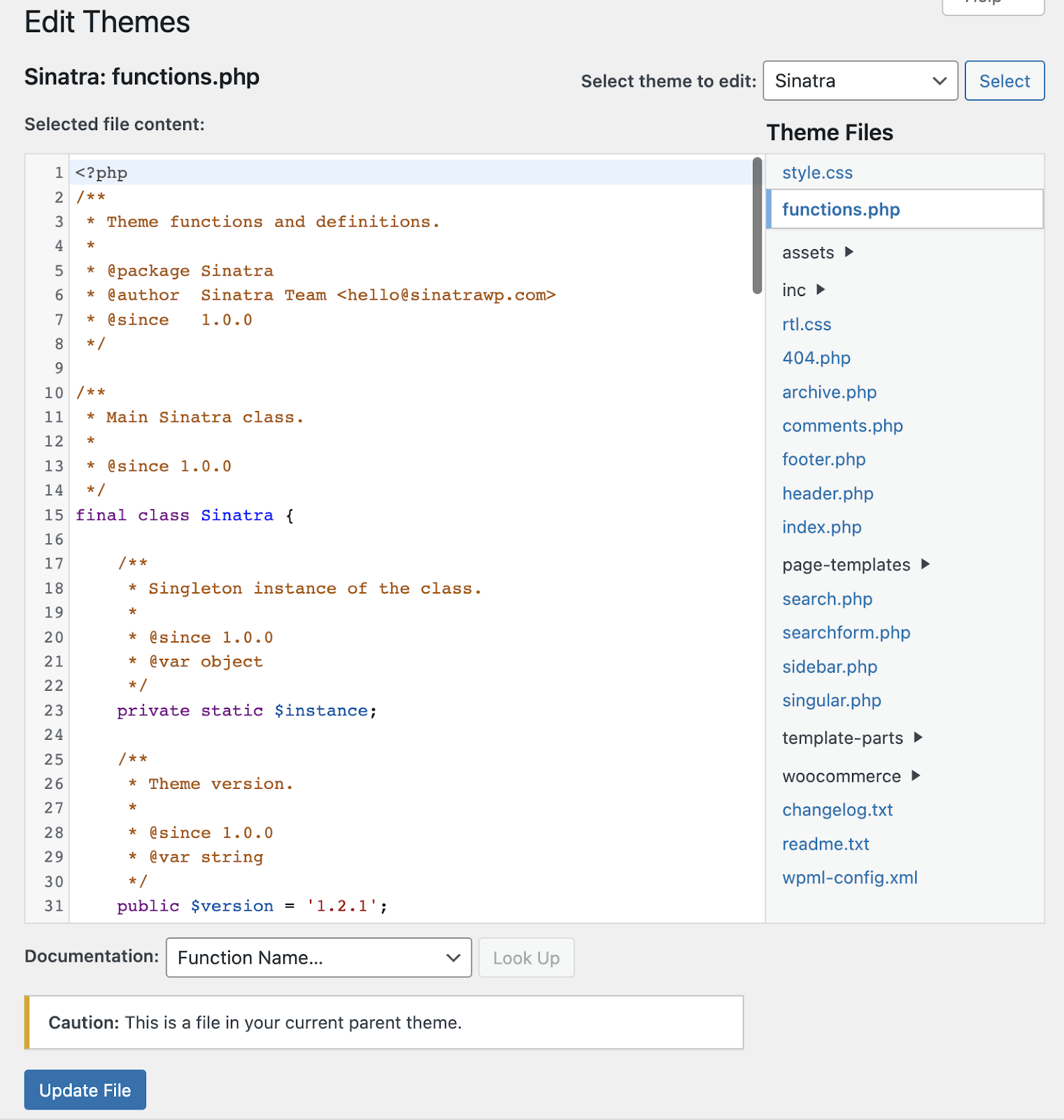 ค้นหาไฟล์ functions.php