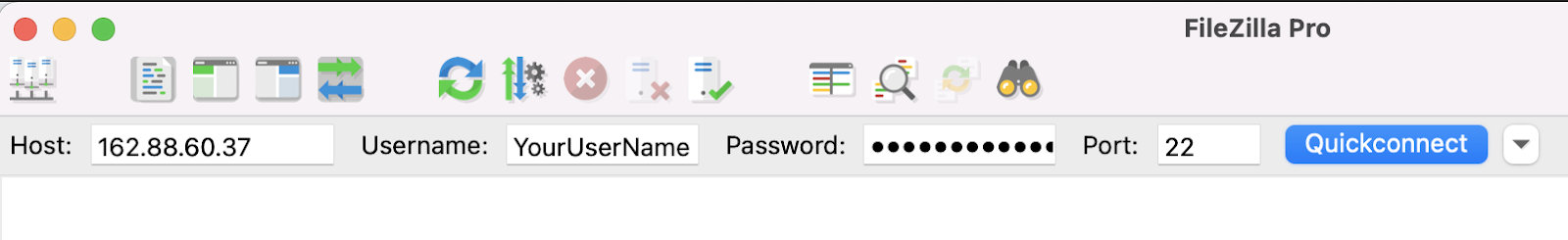 ป้อนข้อมูลประจำตัว sftp ใน Filezilla