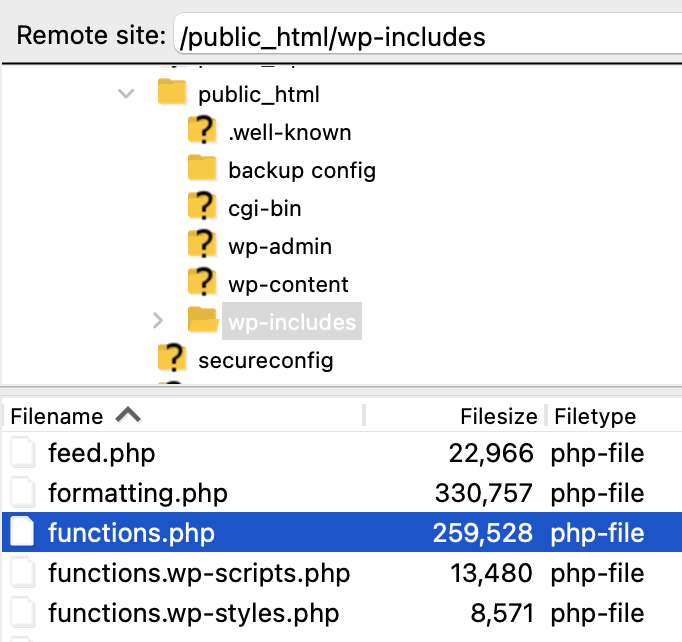 ค้นหาไฟล์ functions.php ใน wp-includes