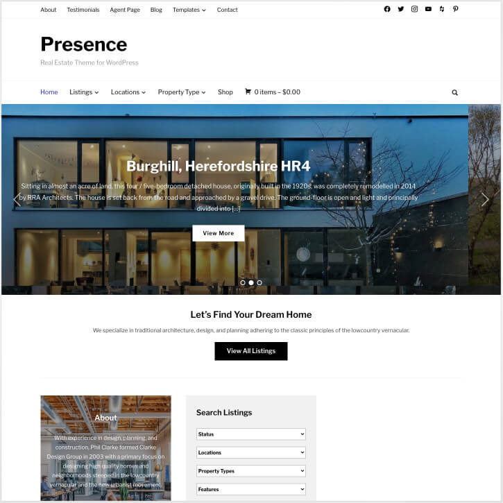 2022年の不動産ウェブサイトに最適な9つのWordPressテーマ 7 presence theme 7013