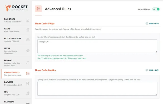 Regras de cache avançadas
