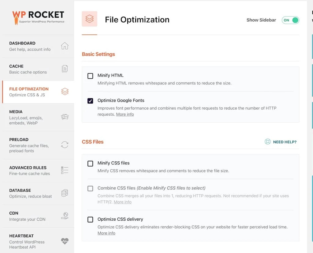 Otimização de arquivos WP Rocket - Otimize CSS e JS