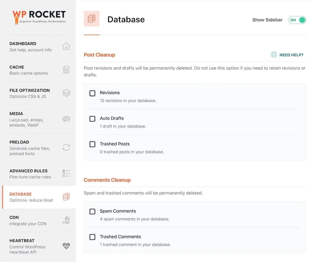 Otimização de dados WP Rocket
