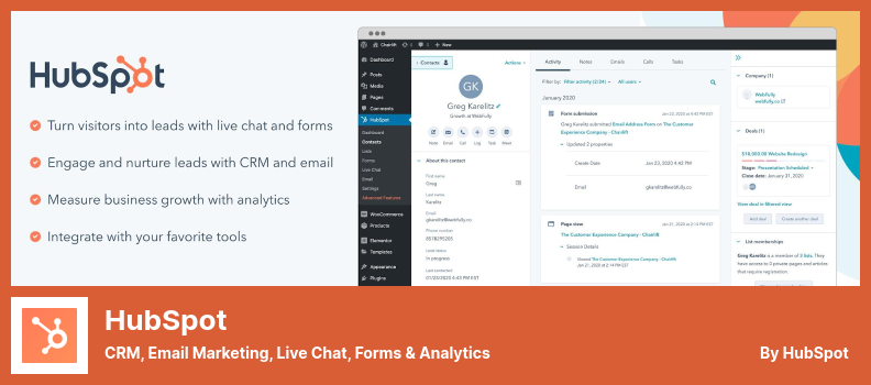 Plugin HubSpot - CRM, Pemasaran Email, Obrolan Langsung, Formulir & Analisis
