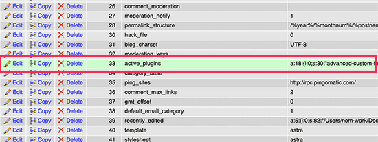 nonaktifkan plugin WordPress phpmyadmin