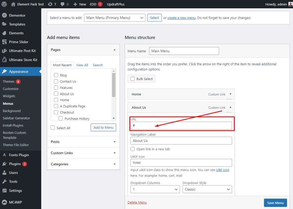 Come creare la migliore intestazione di navigazione per WordPress 10 add menu link 2 - BdThemes