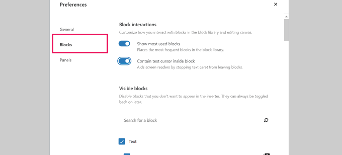 Tampilkan atau sembunyikan blok Show or hide blocks