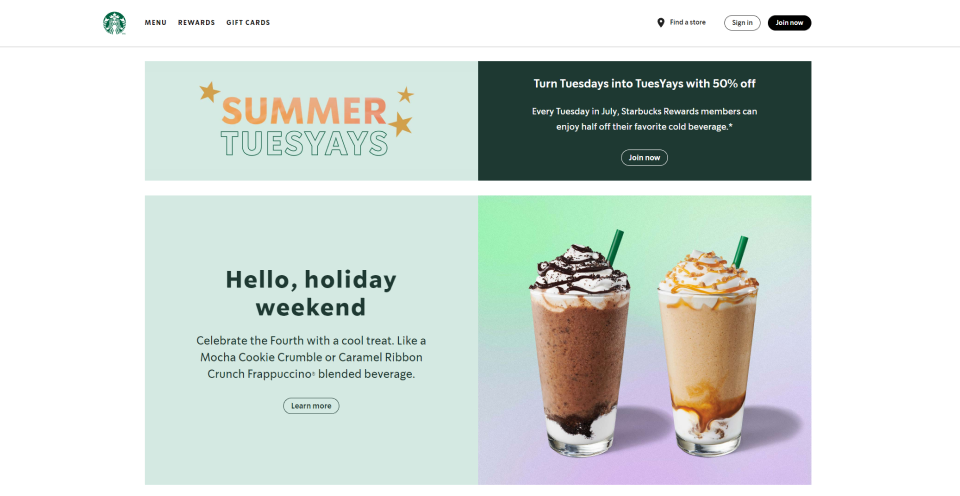 Email de marketing omnicanal da Starbucks, aplicativo, lojas