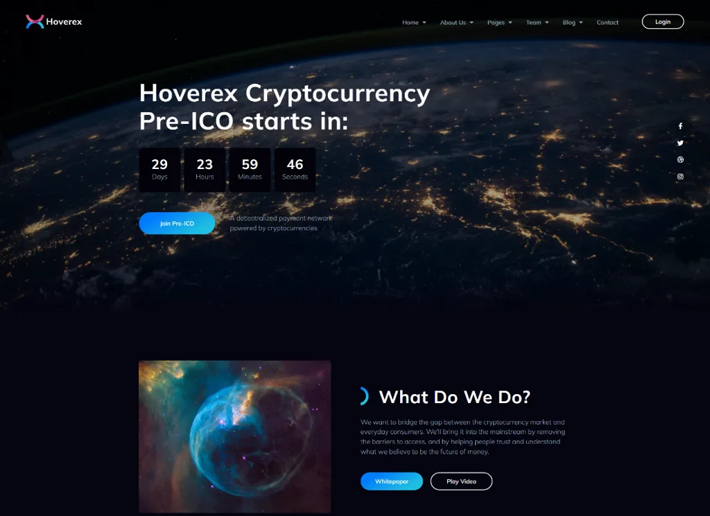 Hoverex - Tema WordPress de criptomoeda, NFT e ICO