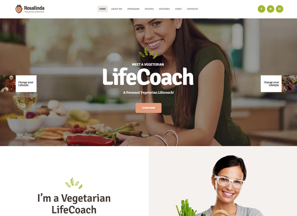 Rosalinda - Health Coach e Blog de Estilo de Vida Vegetariano Tema WordPress