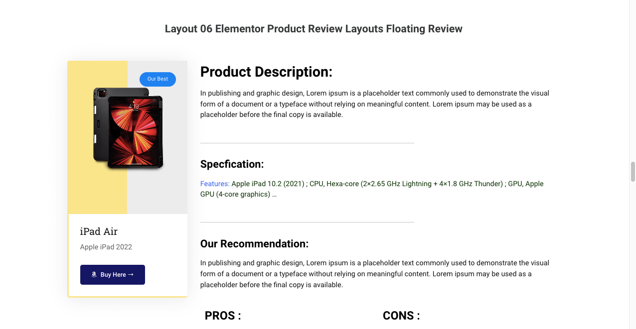 15+ Widget di recensione del prodotto Elementor per creare alcune sezioni di recensione uniche con componenti aggiuntivi felici 11 Product Review Layout for Product Review Page