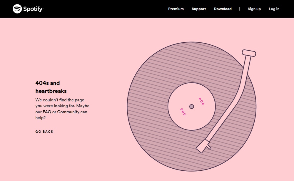 Spotifyの面白いエラーページの例