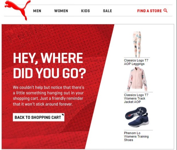 puma 放棄されたカートの回復メールの例