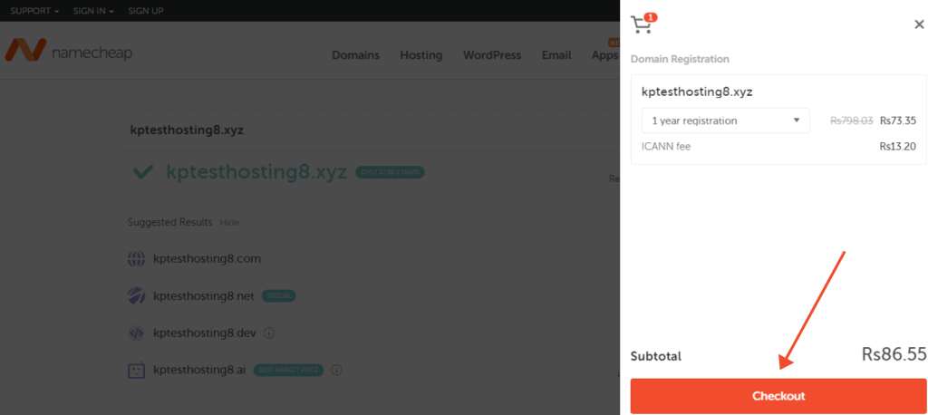 namecheap Checkout-Domain