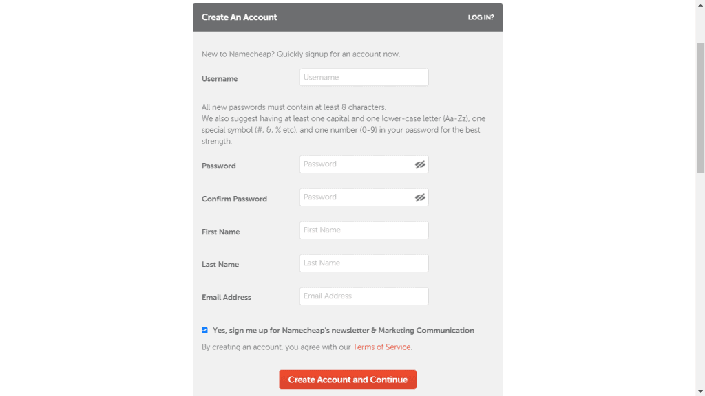 namecheap konto erstellen