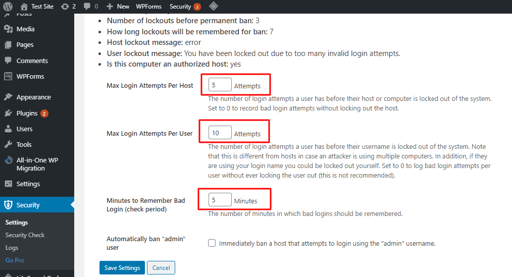 limite di sicurezza wordpress tentativi di accesso