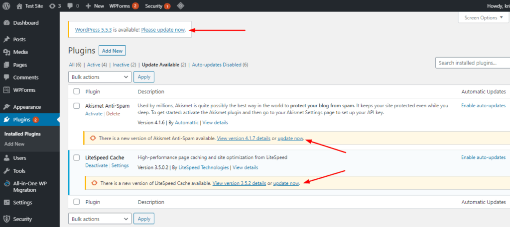 plugin di aggiornamento di wordpress