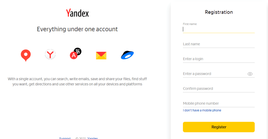 processo di iscrizione-disco-yandex