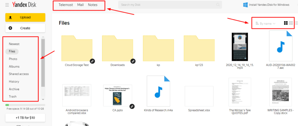 Yandex-disco-interfaccia utente