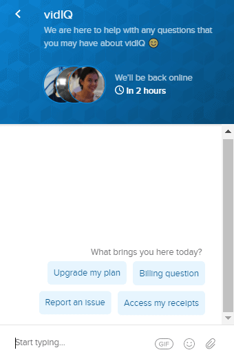 Dukungan chatbot VidIQ