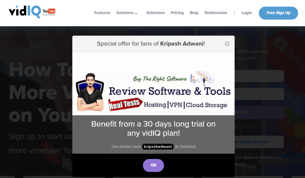 Uji coba gratis VidIQ