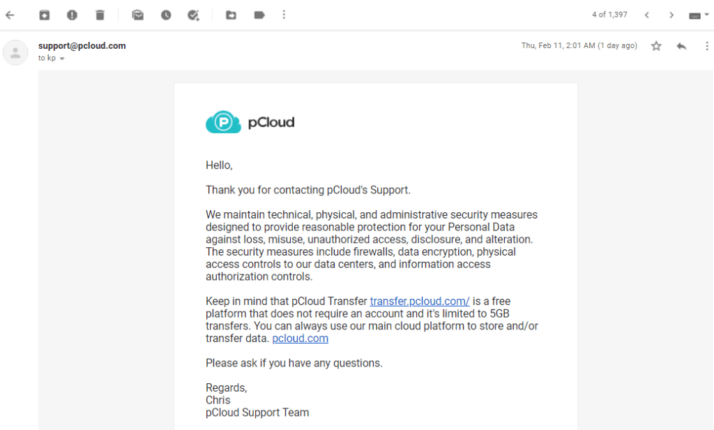 pCloud サポート クエリ