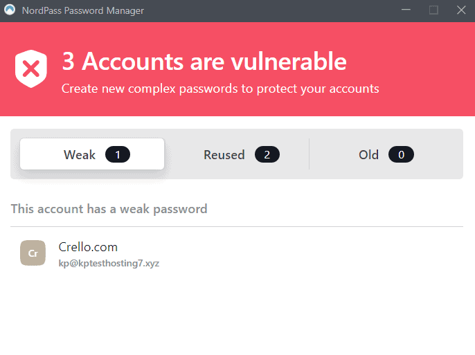 Rapporti password NordPass