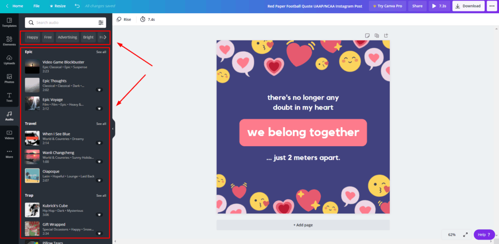 Canva 免费音乐
