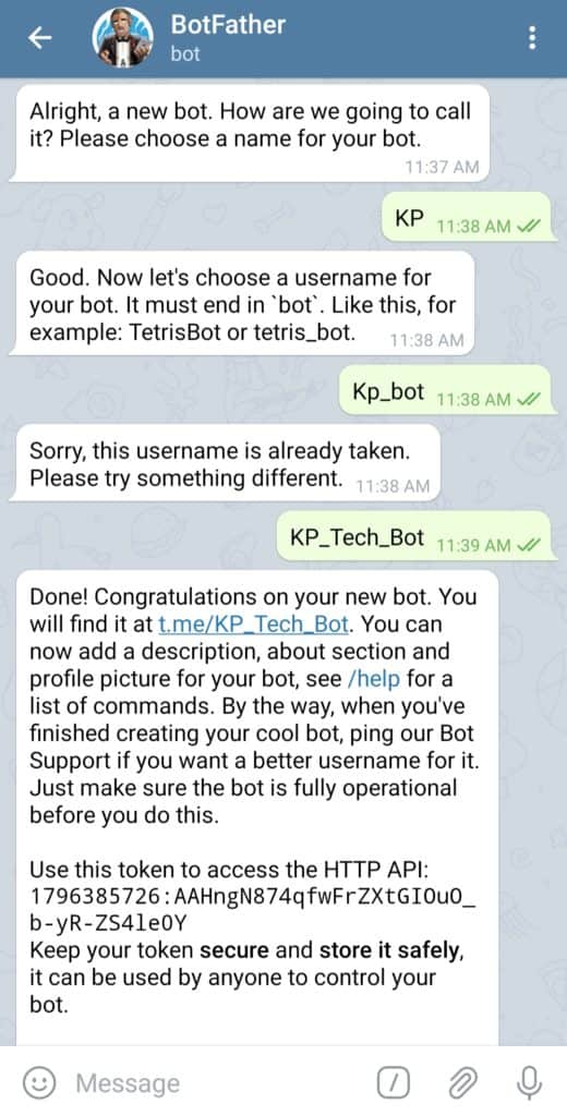 การตั้งชื่อบอทของคุณบน Telegram