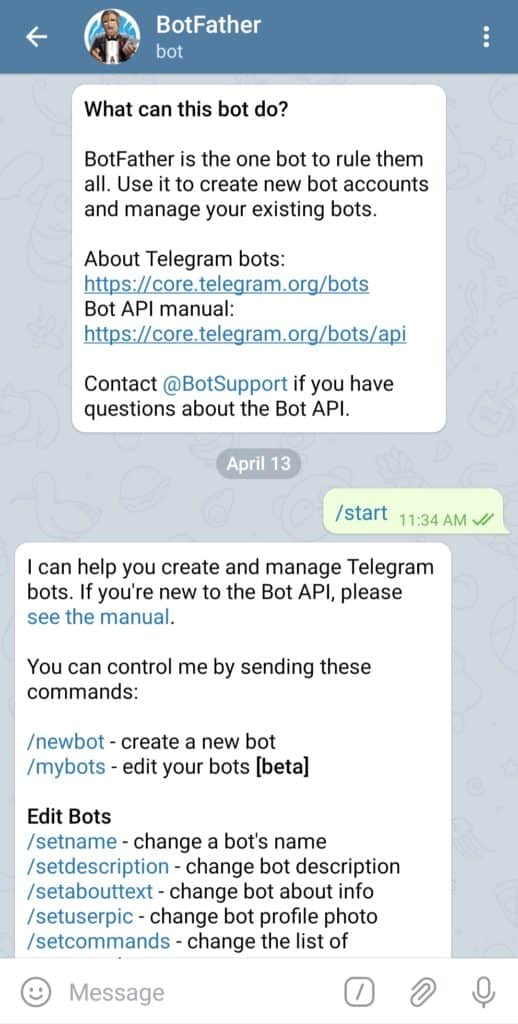 การสร้างบอทใหม่บน Telegram