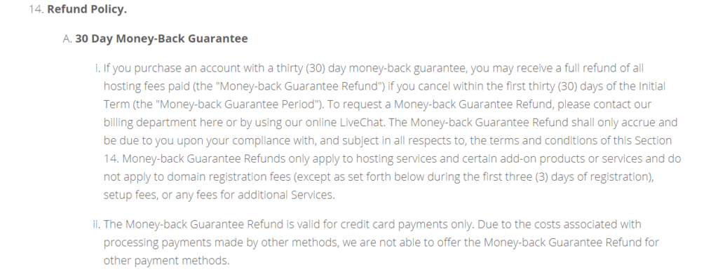 นโยบายการคืนเงินของ bluehost