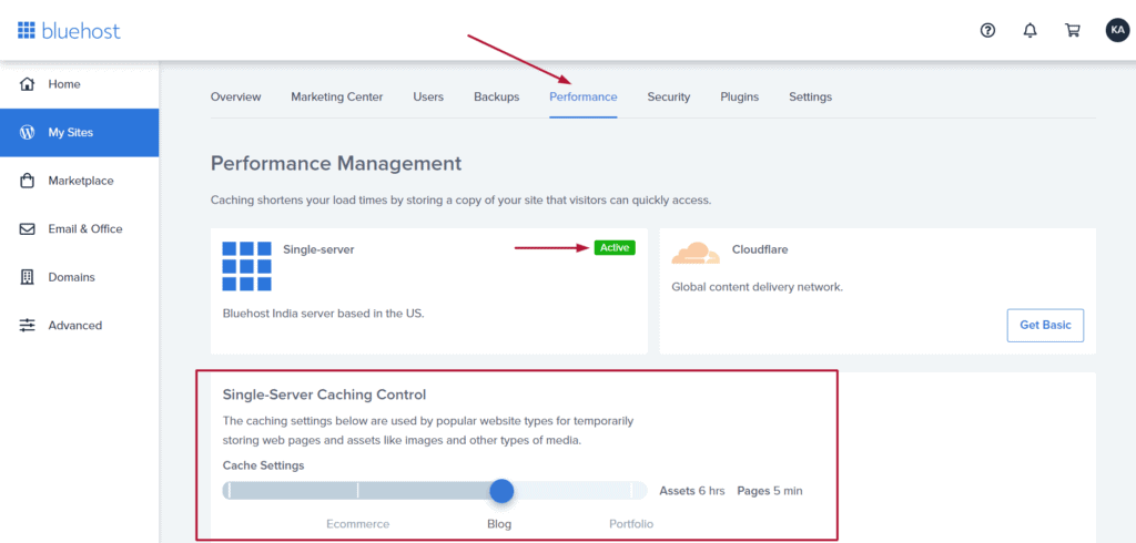bluehost แคช