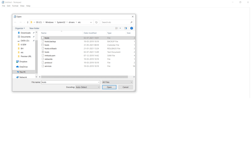 (windows) 2단계 - 호스트 파일 열기