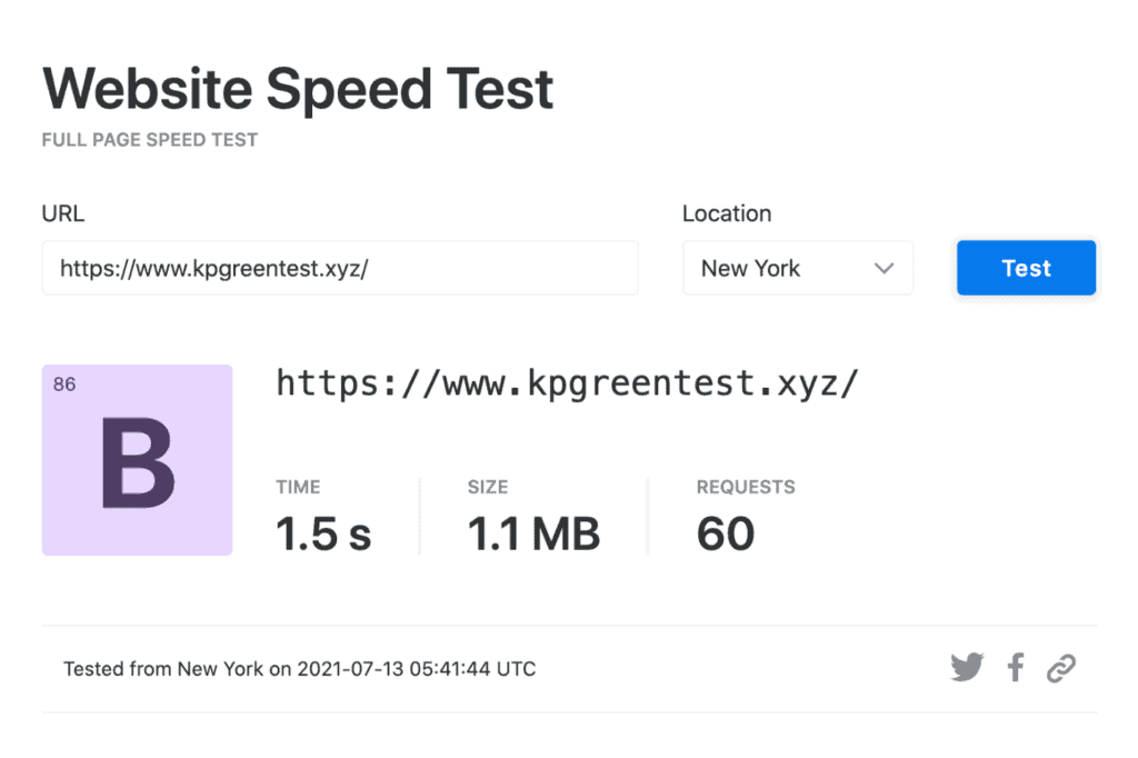 GreenGeeks NY-Geschwindigkeit