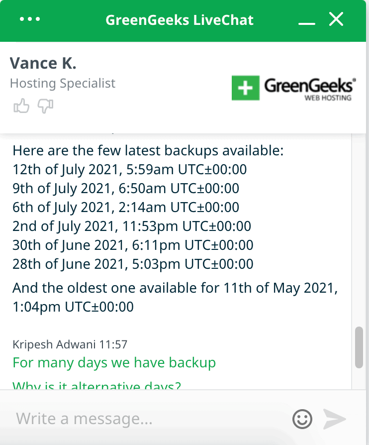 Backup-Daten von GreenGeeks