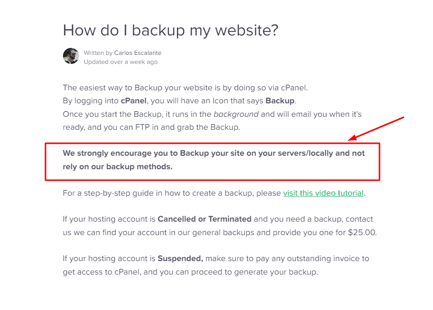 StableHost での信頼できないバックアップ