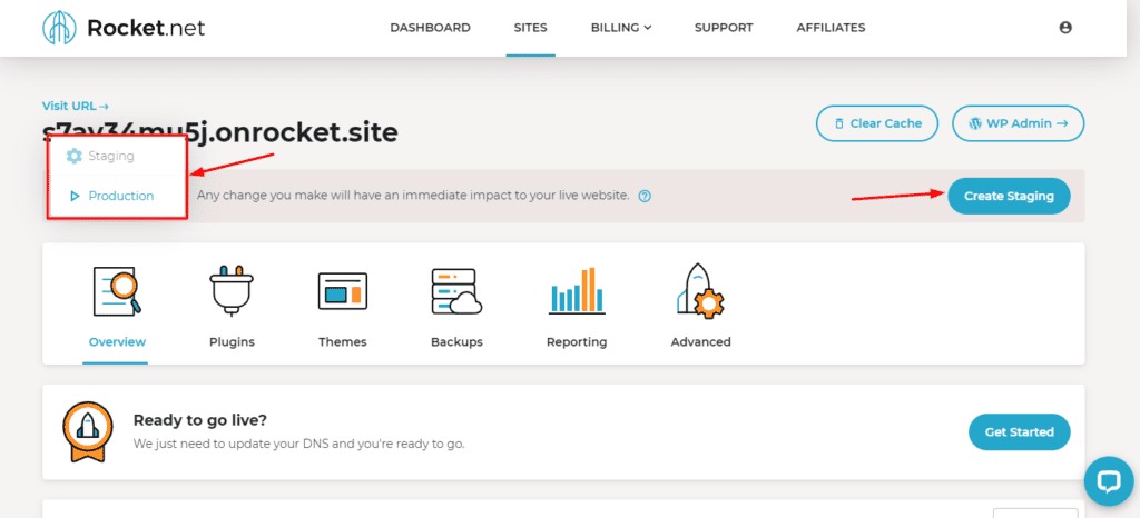 Rocket.net でのステージングの作成