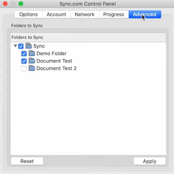 Sync.com での選択的同期