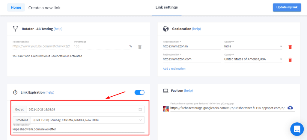 Expiration du lien dans Switchy