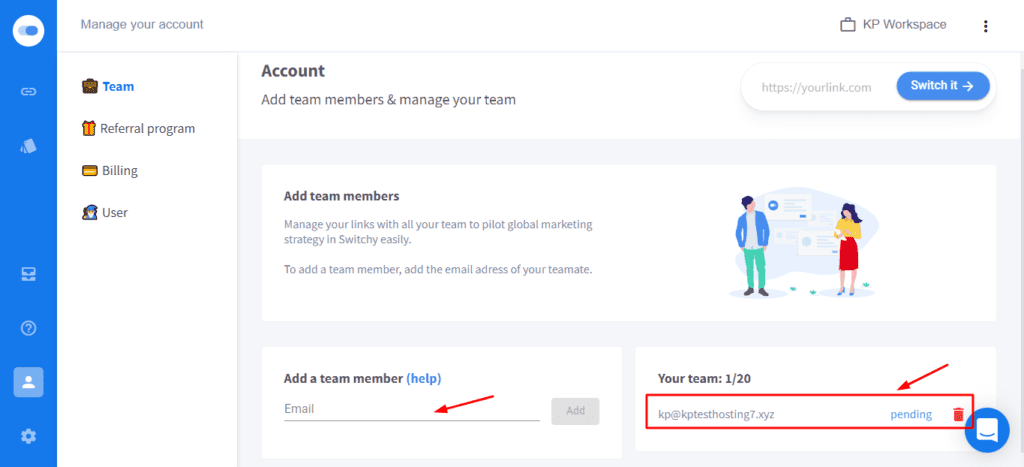 Collaboration d'équipe dans Switchy