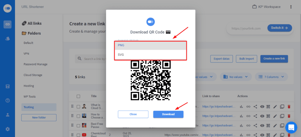 Téléchargement du code QR