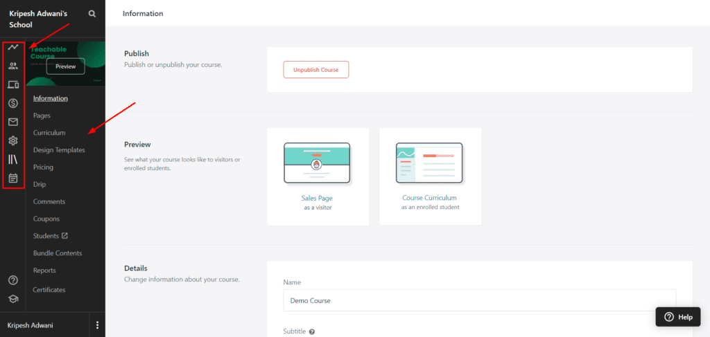 Interface d'administration enseignable