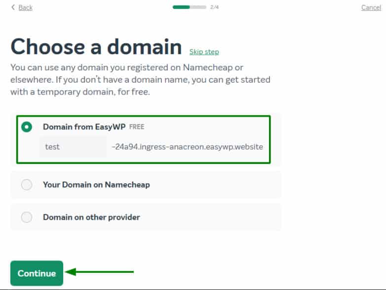 Domaine temporaire sur Namecheap