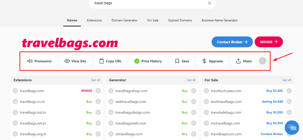 Fonctionnalités de recherche instantanée de domaine 2