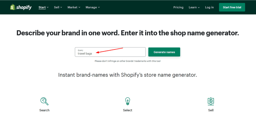 Page d'accueil Shopify