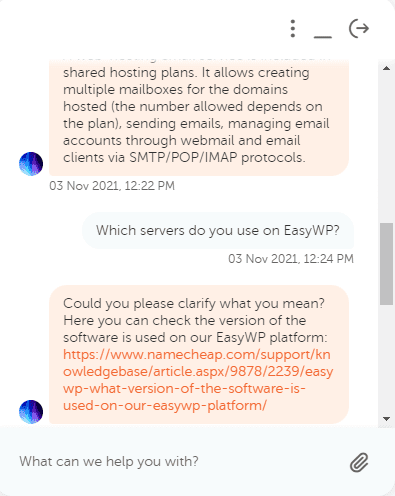 Prise en charge du chat en direct EasyWP